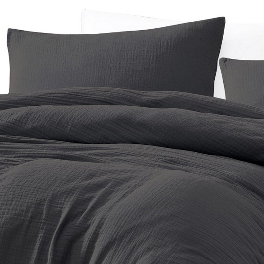 Uvi 3 Piece King Comforter Set Cotton Natural Crinkled Texture Graphite By Casagear Home BM304779