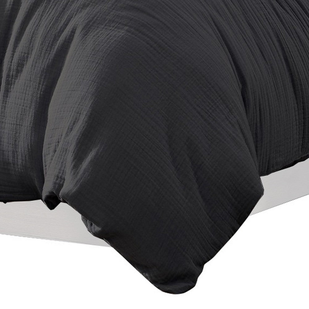 Uvi 3 Piece King Comforter Set Cotton Natural Crinkled Texture Graphite By Casagear Home BM304779