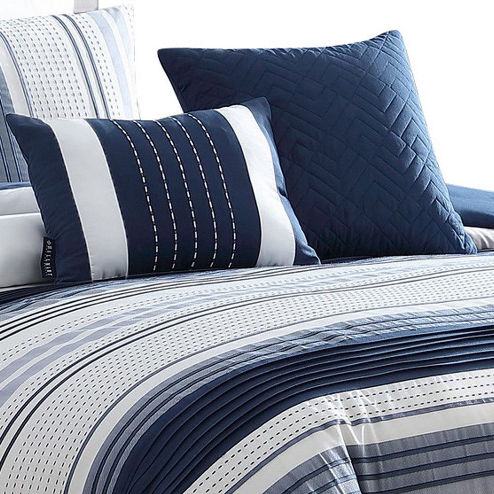 Alfa 5 Piece King Comforter Set Jacquard Woven Stripes Blue White By Casagear Home BM304783