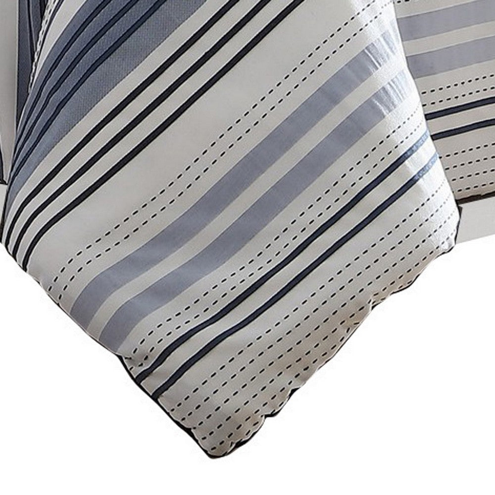 Alfa 5 Piece Queen Comforter Set, Jacquard Woven Stripes, Blue, White By Casagear Home