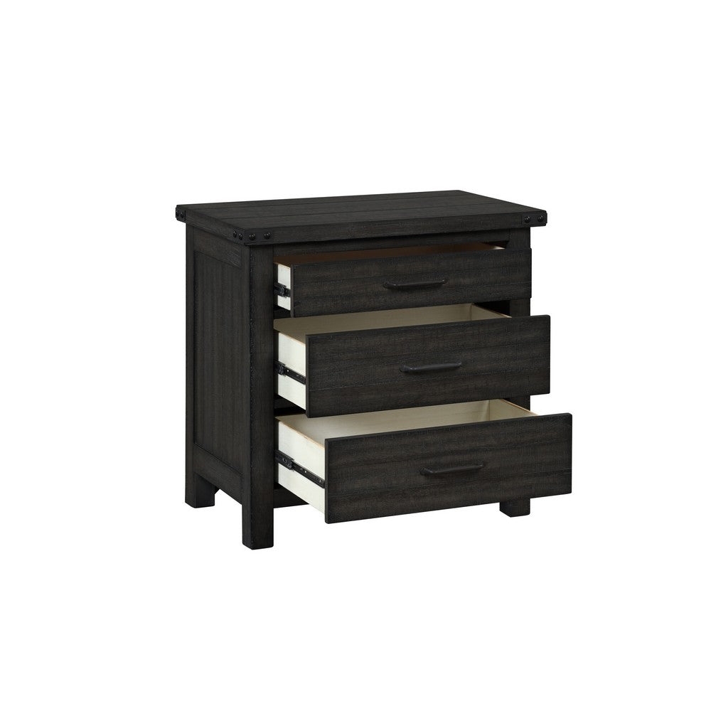 30 Inch 3 Drawer Nightstand Weathered Smooth Gray Wood Bracket Accents By Casagear Home BM304789