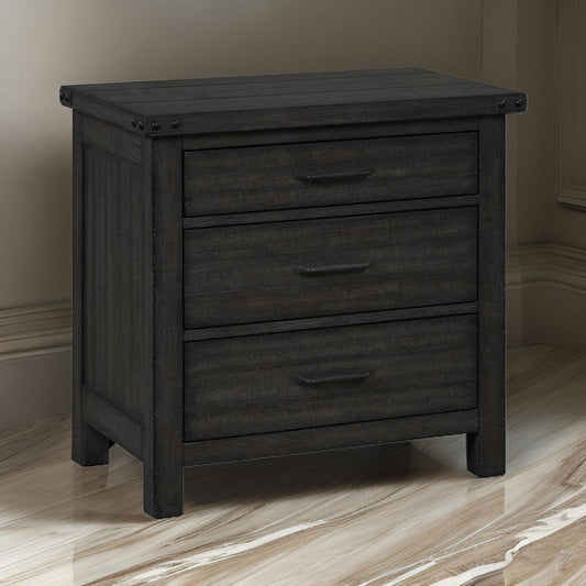 30 Inch 3 Drawer Nightstand, Weathered Smooth Gray Wood, Bracket Accents By Casagear Home