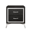 Haya 24 Inch 2 Drawer Nightstand Embossed Jet Black Wood Silver Trim By Casagear Home BM304794