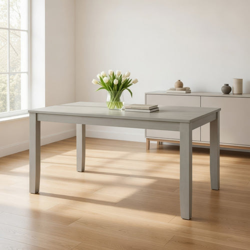 Pane 59 Inch Rectangular Wood Dining Table, Smooth Gray, Tall Block Legs By Casagear Home