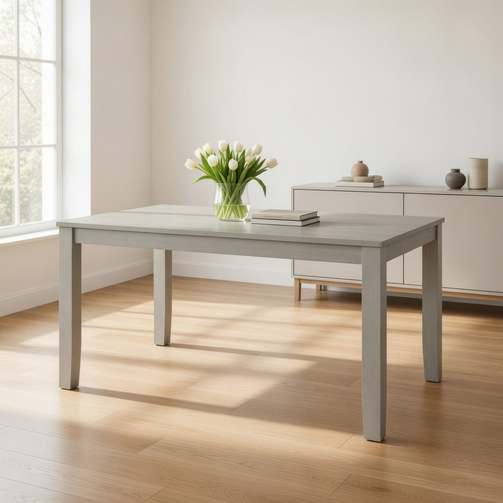 Pane 59 Inch Rectangular Wood Dining Table, Smooth Gray, Tall Block Legs By Casagear Home