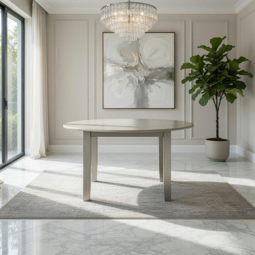 Pane 47 Inch Rounded Wood Dining Table, Smooth Gray Finish, Tall Block Legs By Casagear Home