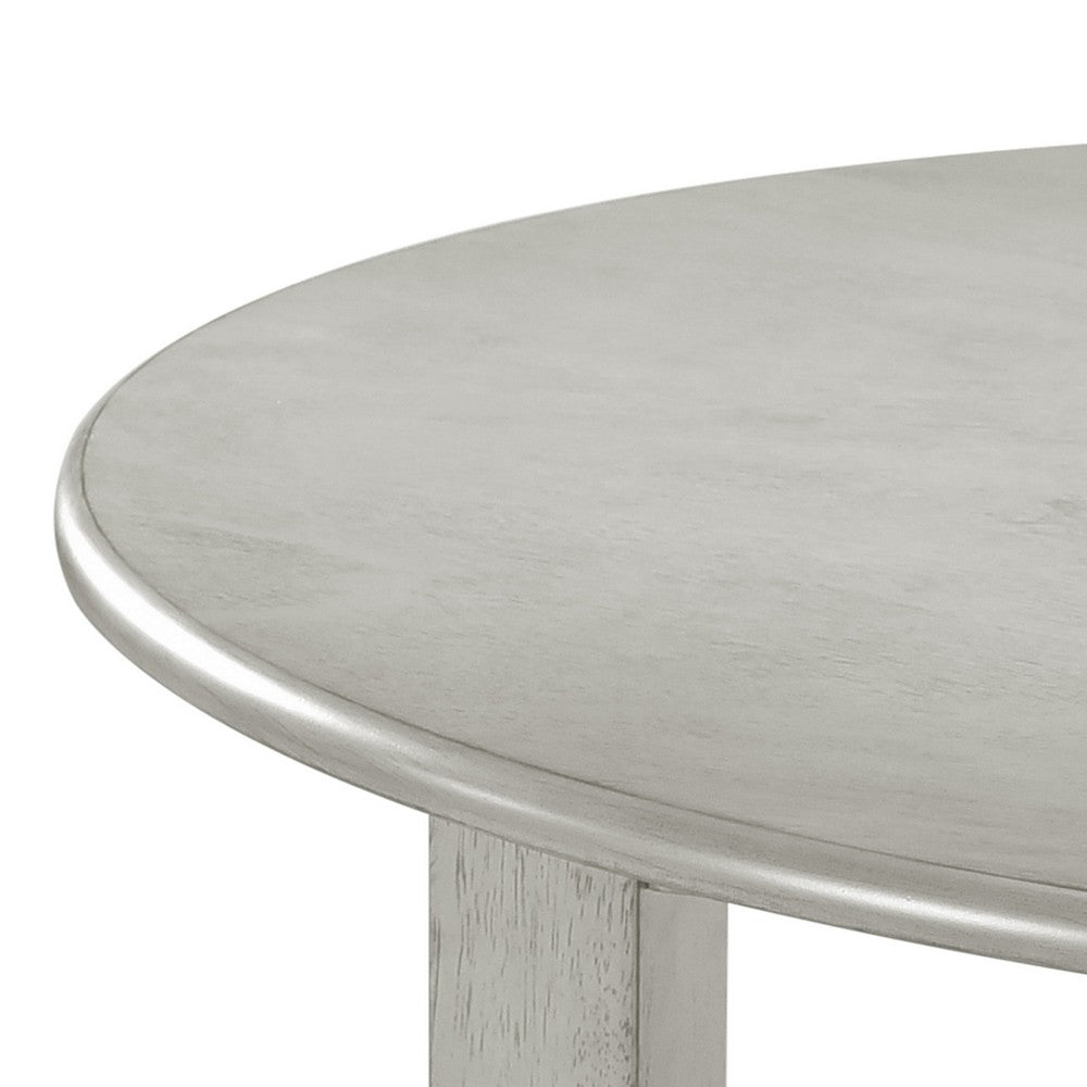 Pane 47 Inch Rounded Wood Dining Table, Smooth Gray Finish, Tall Block Legs By Casagear Home