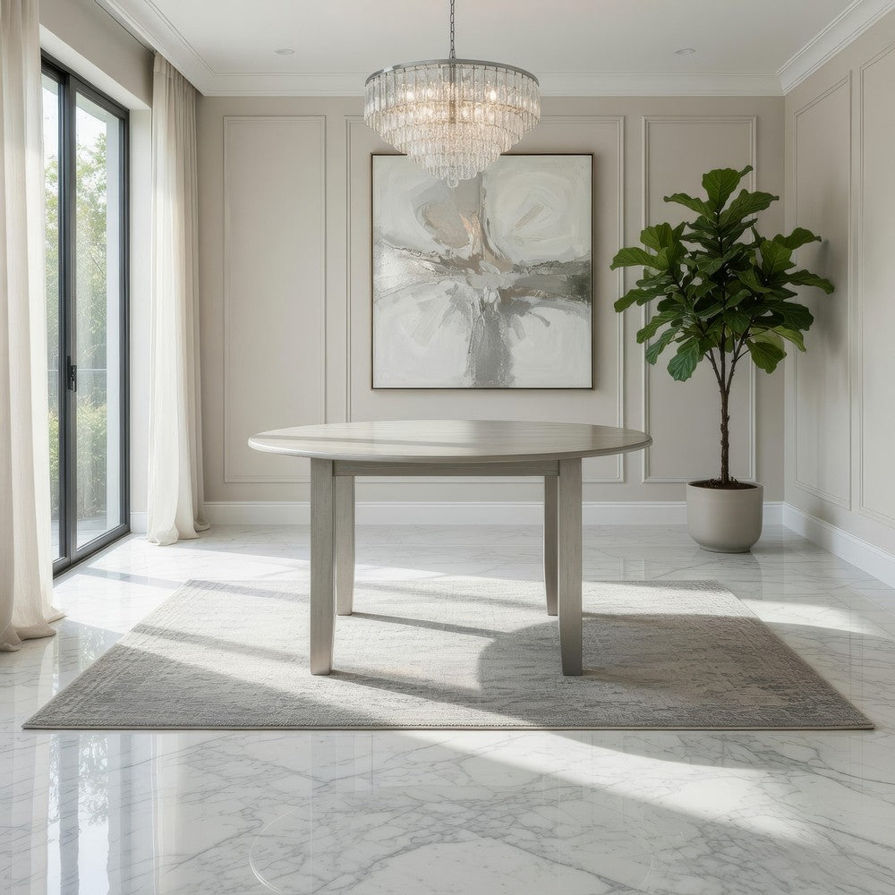 Pane 47 Inch Rounded Wood Dining Table, Smooth Gray Finish, Tall Block Legs By Casagear Home