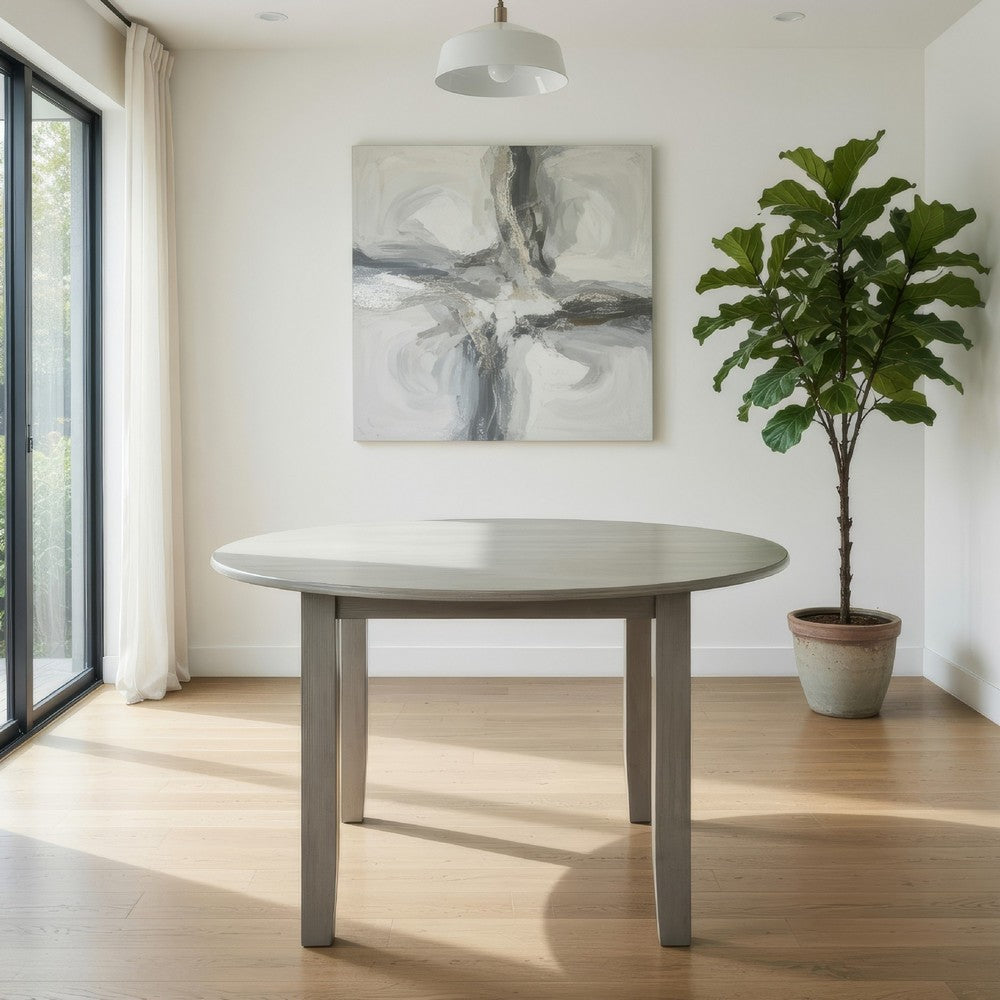Pane 47 Inch Rounded Wood Dining Table, Smooth Gray Finish, Tall Block Legs By Casagear Home