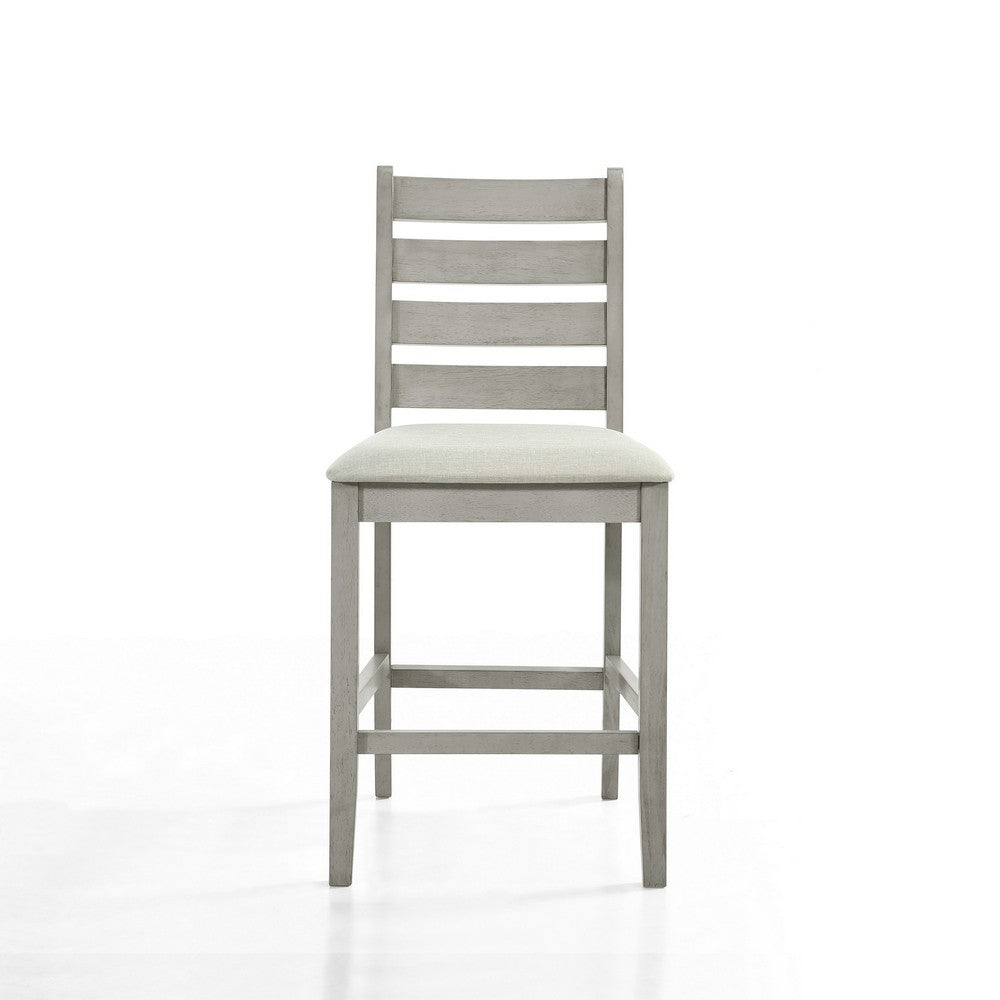 Pane 25 Inch Set of 2 Counter Height Dining Chairs Ladderback Gray Wood By Casagear Home BM304808