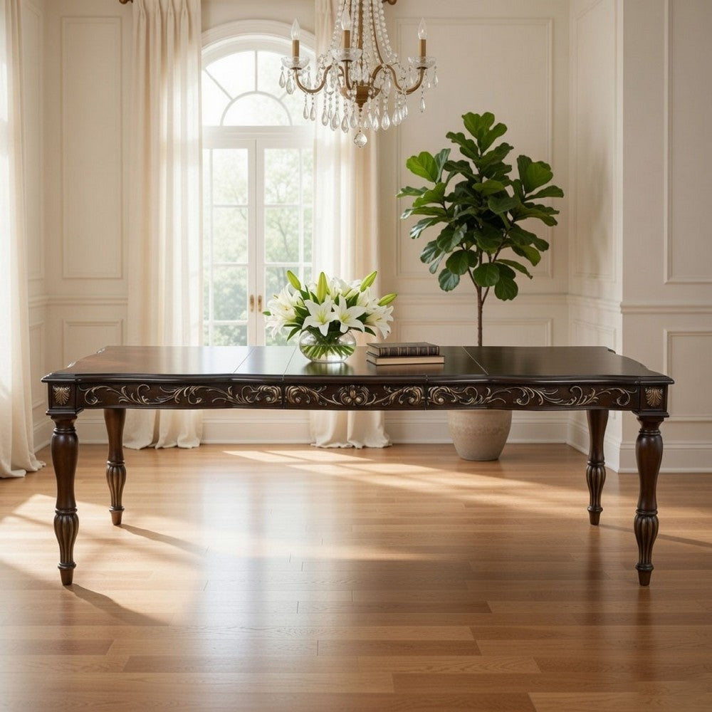 Mitch 76-94" Extendable Dining Table, Scalloped Edge, Brown by Casagear Home