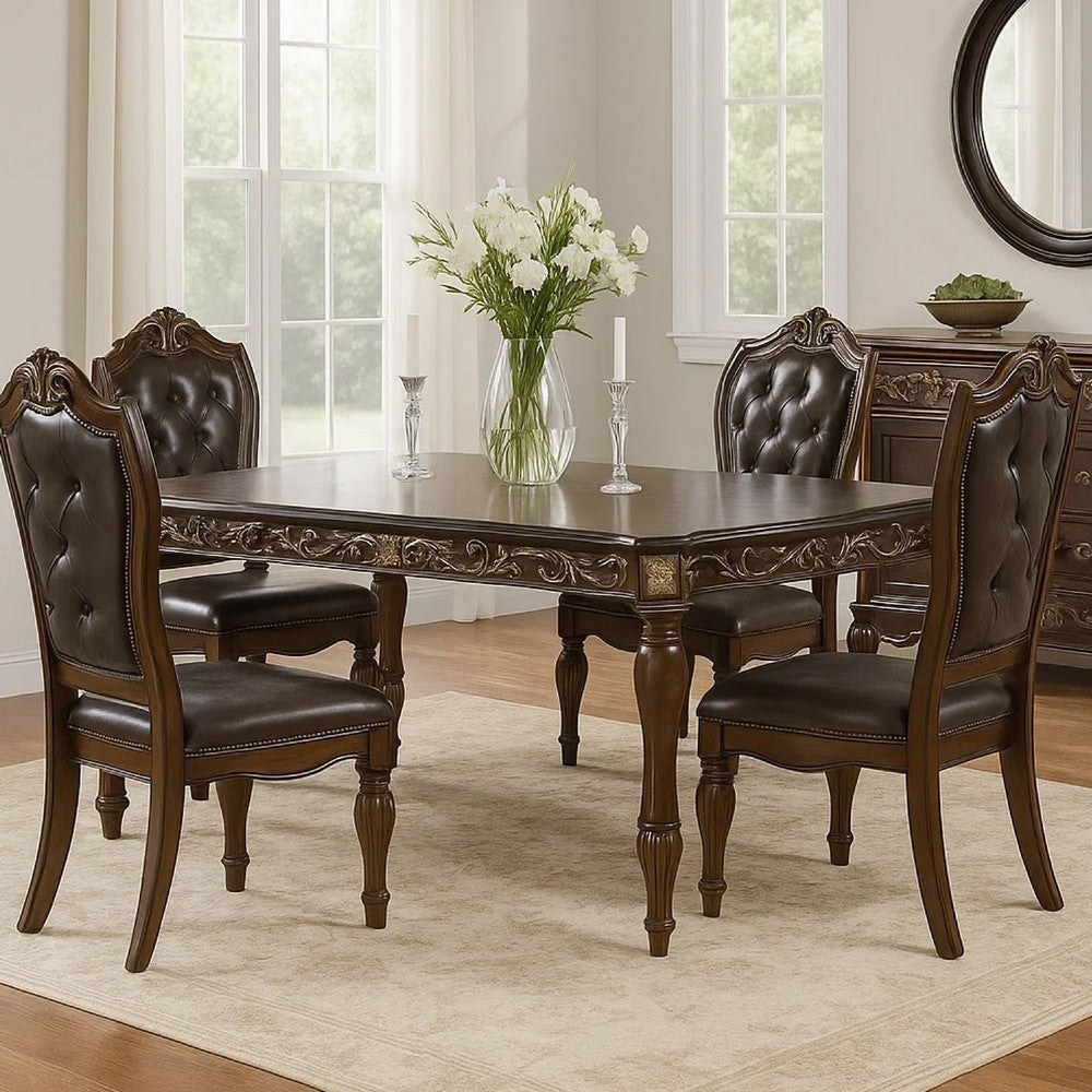 Mitch 76-94" Extendable Dining Table, Scalloped Edge, Brown by Casagear Home