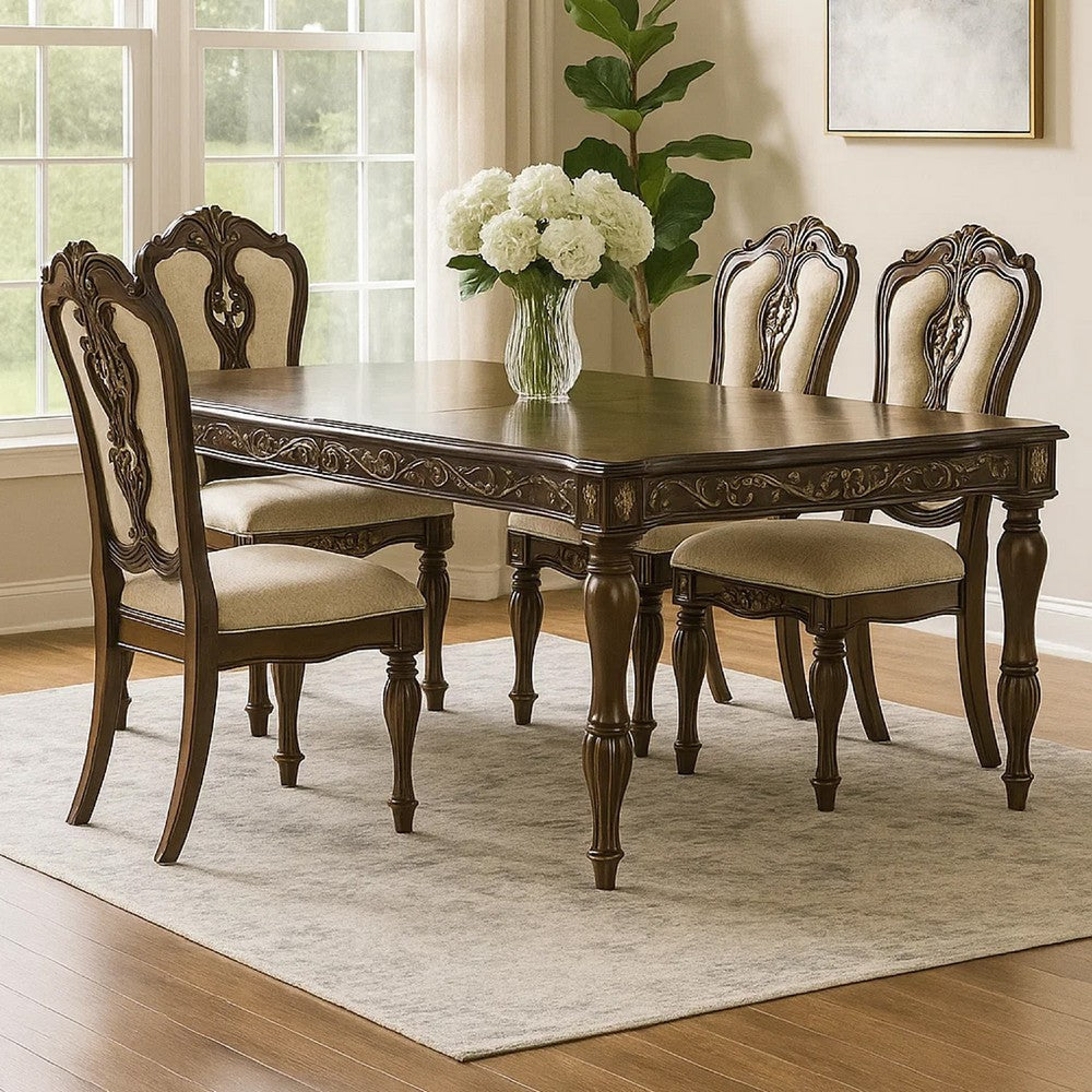 Mitch 76-94’’ Extendable Dining Table Scalloped Edge Brown by Casagear Home BM304820