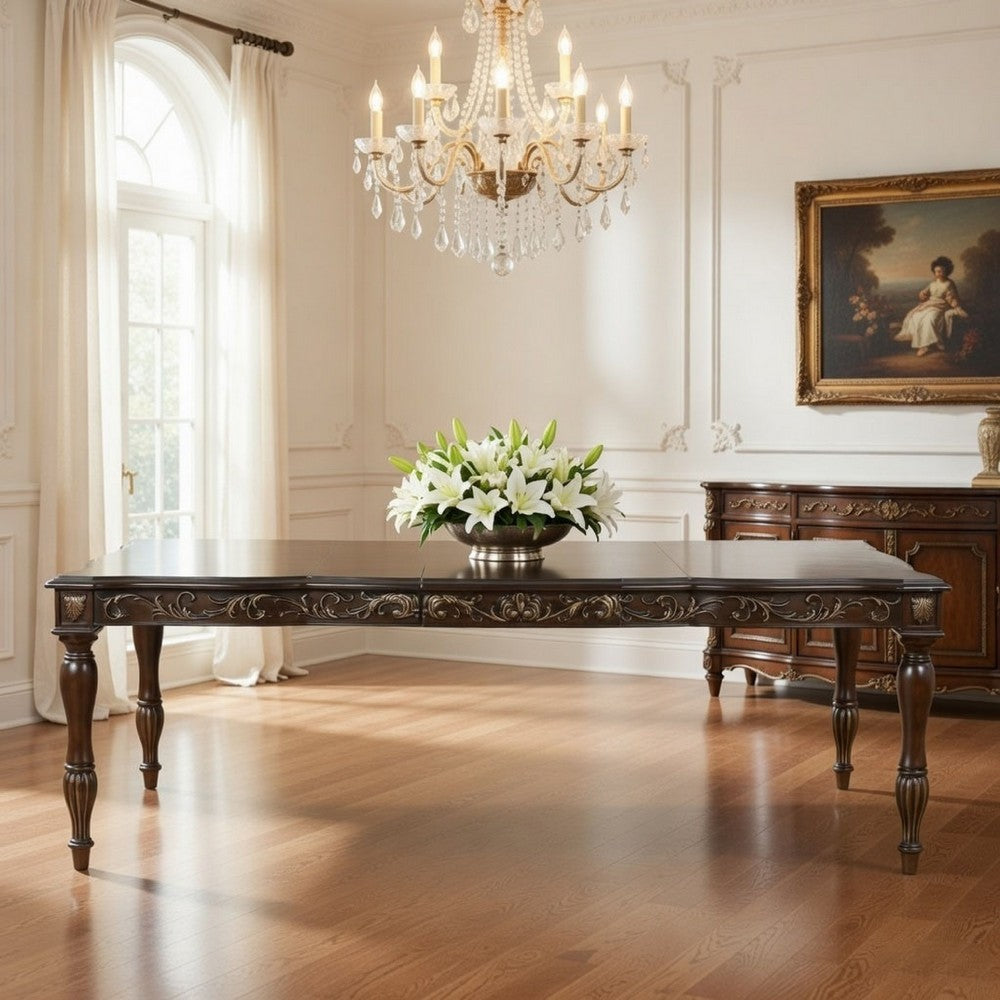 Mitch 76-94" Extendable Dining Table, Scalloped Edge, Brown by Casagear Home
