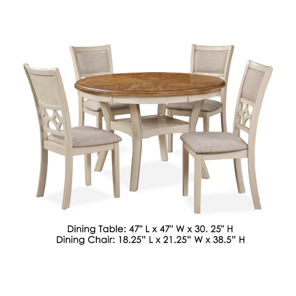 Beas 5 Piece Dining Table and Chair Set, Brown, Beige Wood, Fabric Seating By Casagear Home