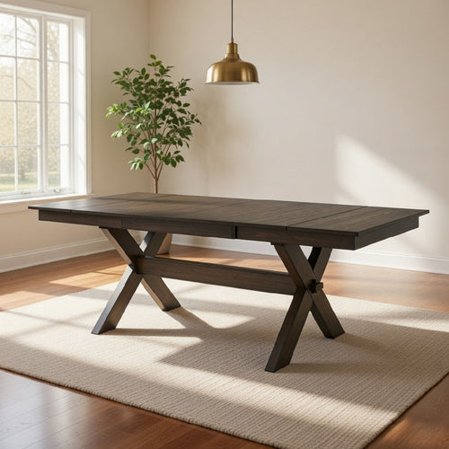 67"-95" Extendable Dining Table, Trestle Base, Rustic Brown by Casagear Home