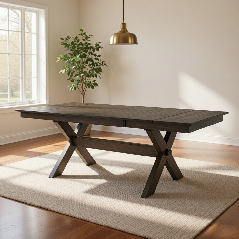67"-95" Extendable Dining Table, Trestle Base, Rustic Brown by Casagear Home