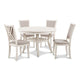 Aine 5 Piece Round Dining Table and Chair Set, White Wood, Fabric Seat By Casagear Home