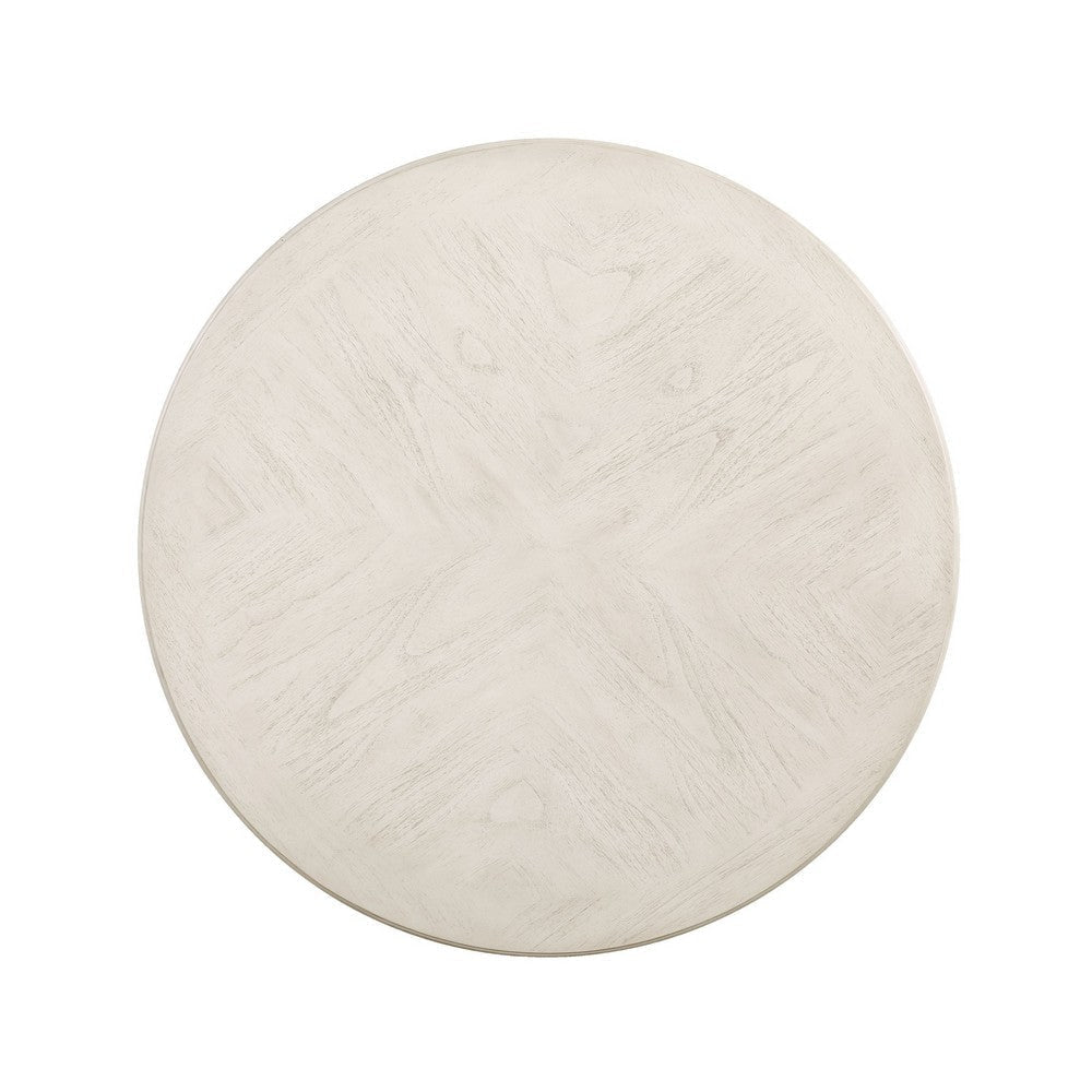 Aine 5 Piece Round Dining Table and Chair Set White Wood Fabric Seat By Casagear Home BM304836