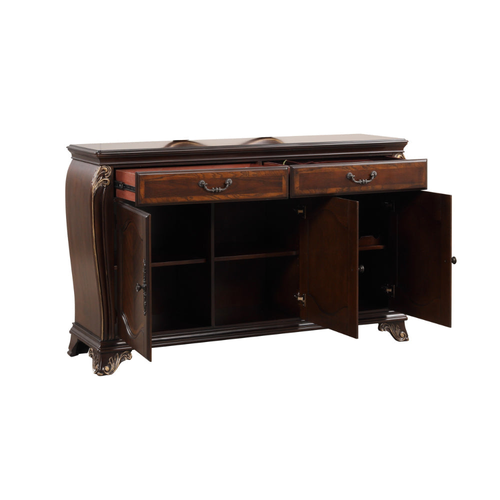 Mike 66 Inch Carved Buffet Server 2 Drawers 2 Cabinets Cherry Brown Wood By Casagear Home BM304855