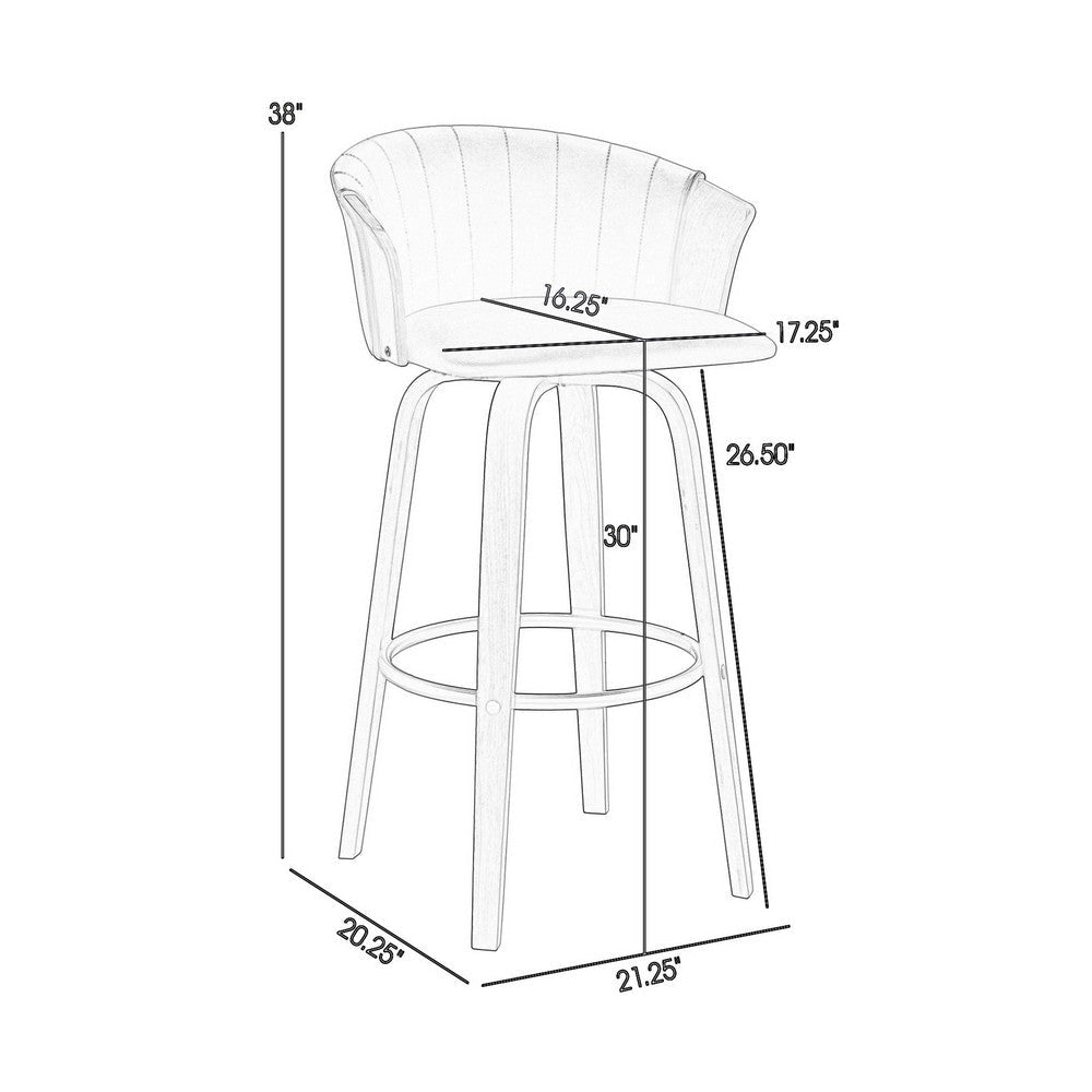 Oja 30 Inch Swivel Barstool Chair Gray Faux Leather Curved Walnut Brown By Casagear Home BM304903