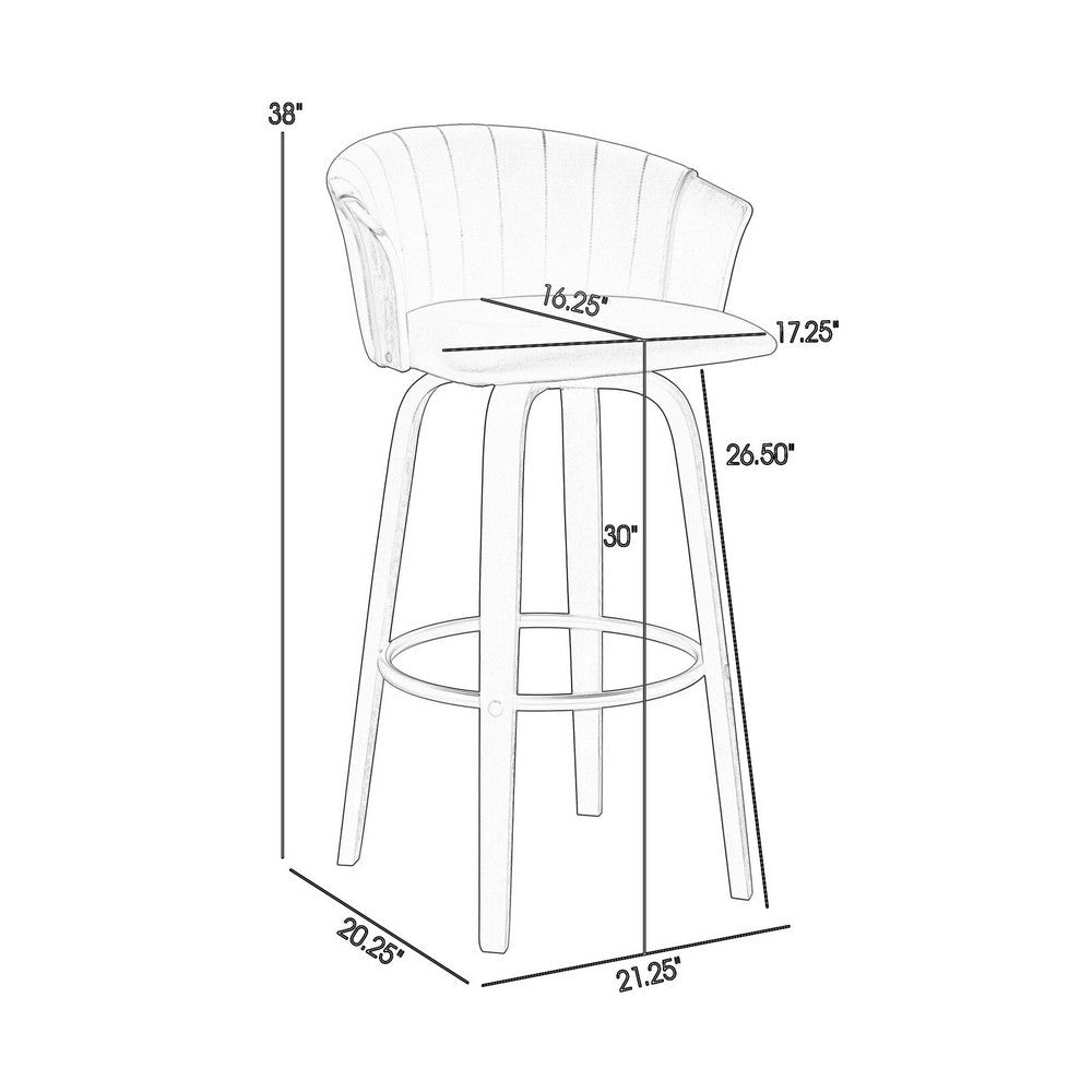 Oja 30 Inch Swivel Barstool Chair Faux Leather Curved Back Black Wood By Casagear Home BM304906