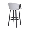 Oja 30 Inch Swivel Barstool Chair Light Gray Fabric Curved Black Wood By Casagear Home BM304907