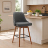 Sean 26 Inch Counter Stool Chair, Swivel, Parson, Gray Faux Leather, Brown By Casagear Home