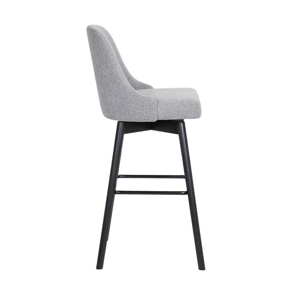 Sean 30 Inch Barstool Chair Parson Style Swivel Light Gray Fabric Black By Casagear Home BM304917