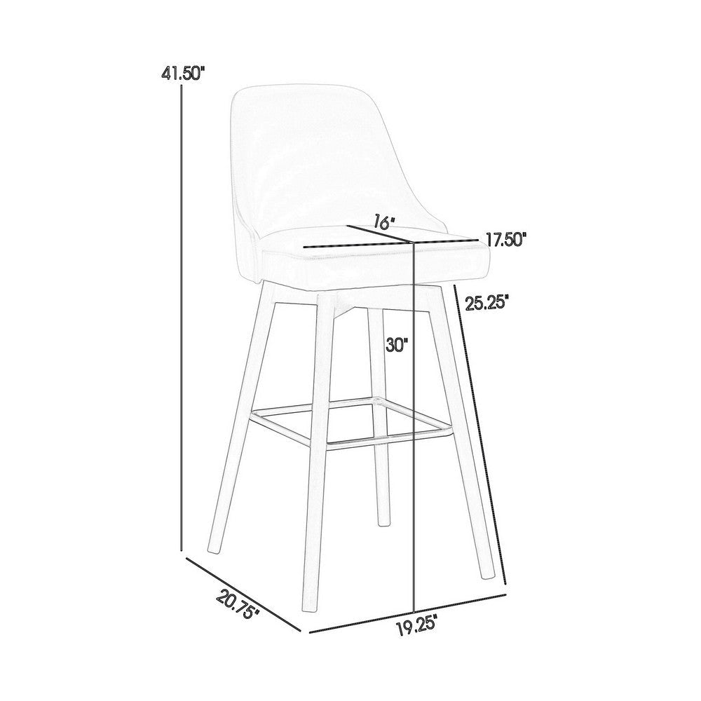 Sean 30 Inch Barstool Chair Swivel Parson Cream Faux Leather Walnut Brown By Casagear Home BM304918