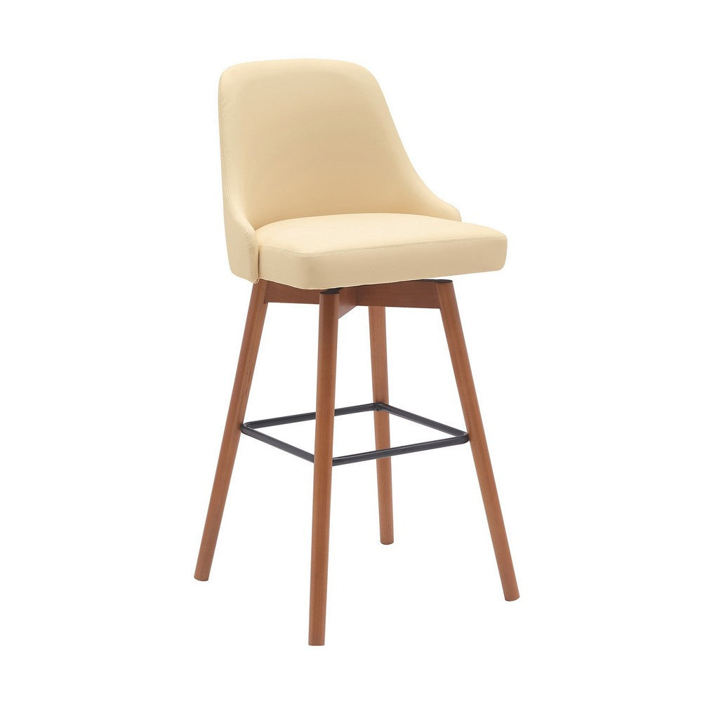 Sean 30 Inch Barstool Chair Swivel Parson Cream Faux Leather Walnut Brown By Casagear Home BM304918