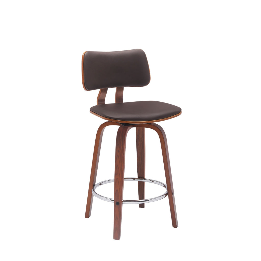 Pino 26 Inch Swivel Counter Stool Chair, Faux Leather, Walnut Brown Wood By Casagear Home