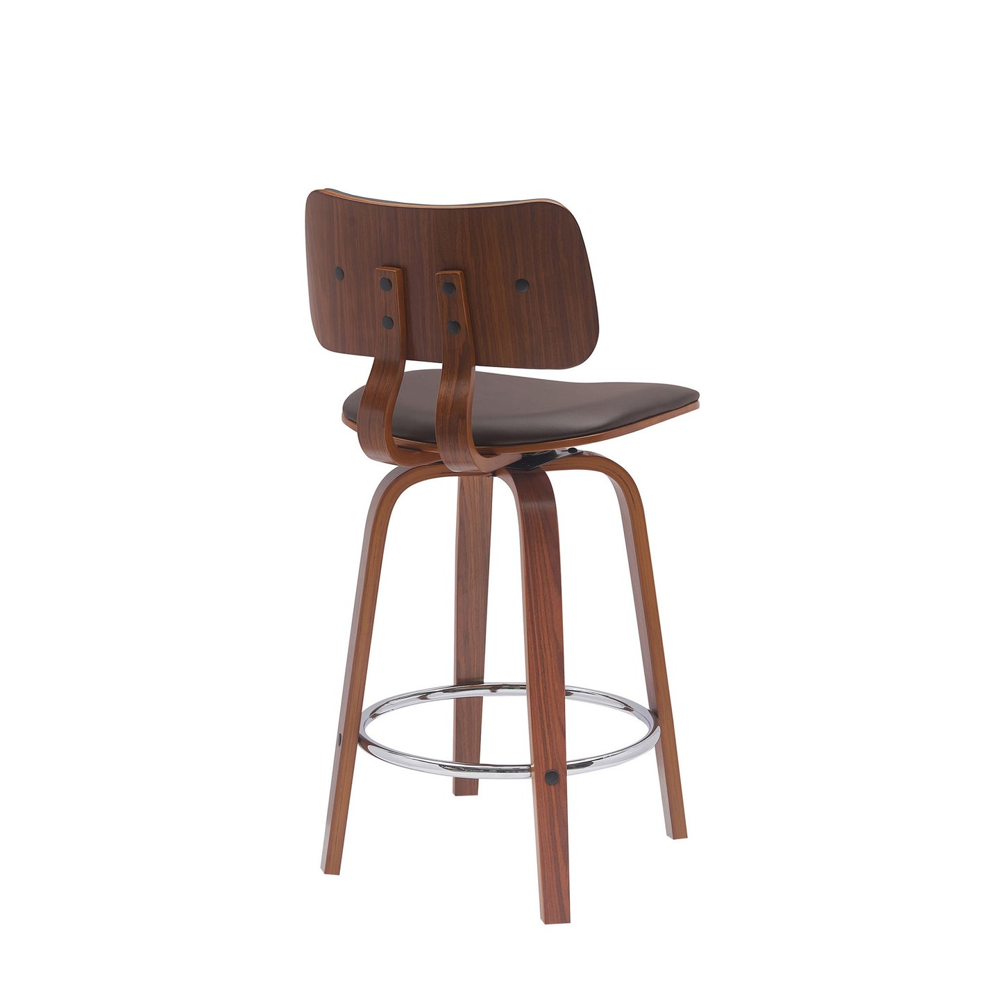 Pino 26 Inch Swivel Counter Stool Chair Faux Leather Walnut Brown Wood By Casagear Home BM304922