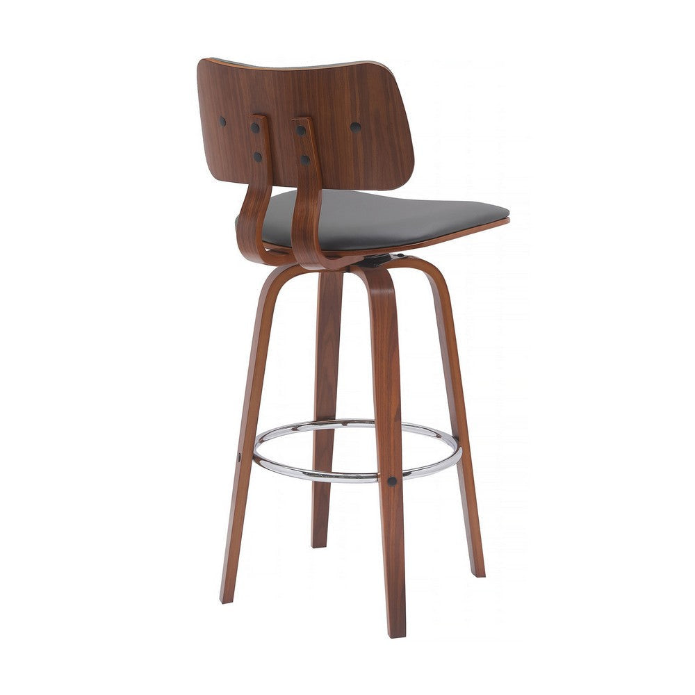 Pino 30 Inch Swivel Barstool Chair Gray Faux Leather Walnut Brown Wood By Casagear Home BM304925