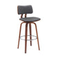 Pino 30 Inch Swivel Barstool Chair Gray Faux Leather Walnut Brown Wood By Casagear Home BM304925