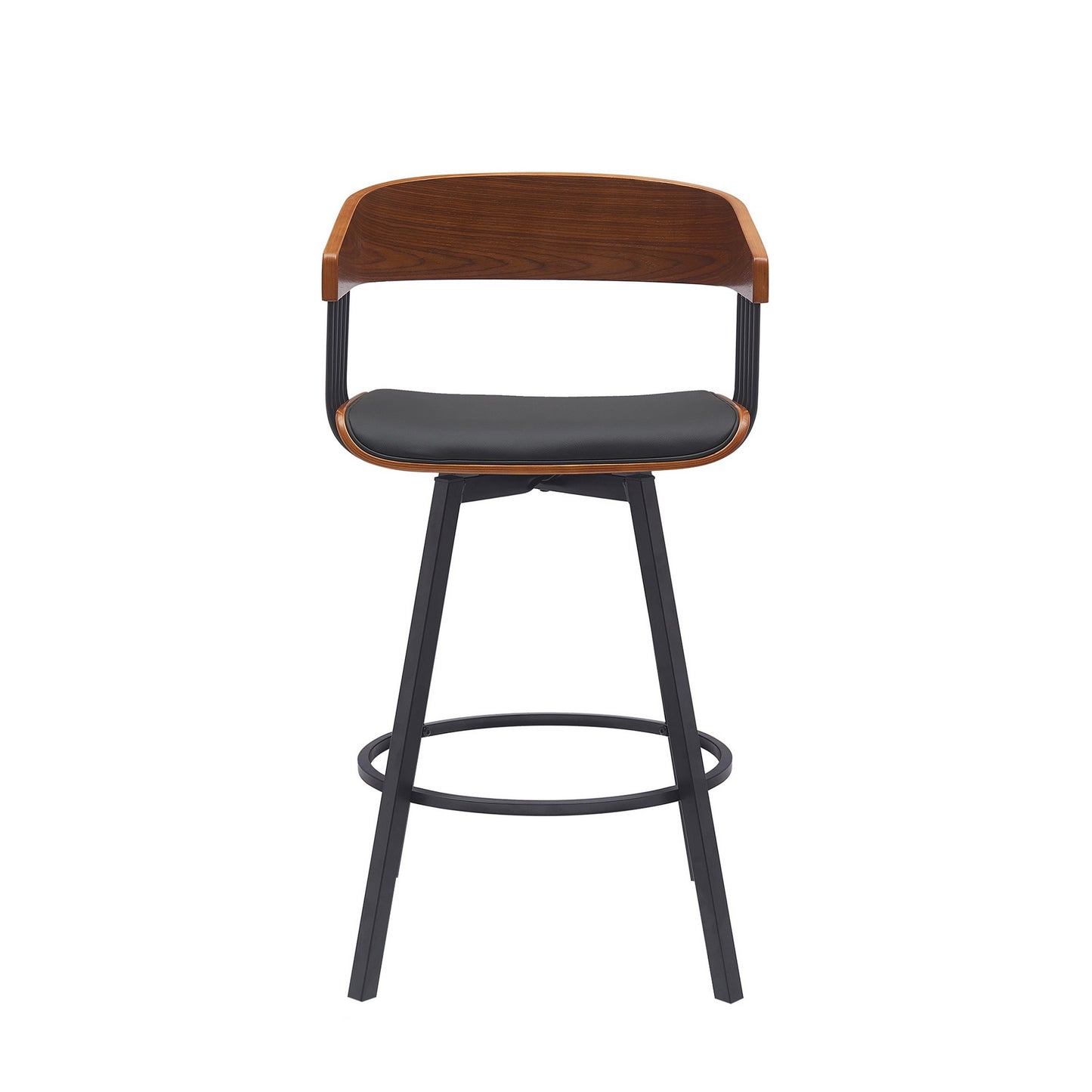 Vera 27 Inch Swivel Counter Stool Chair Brown Open Back Black Faux Leather By Casagear Home BM304939