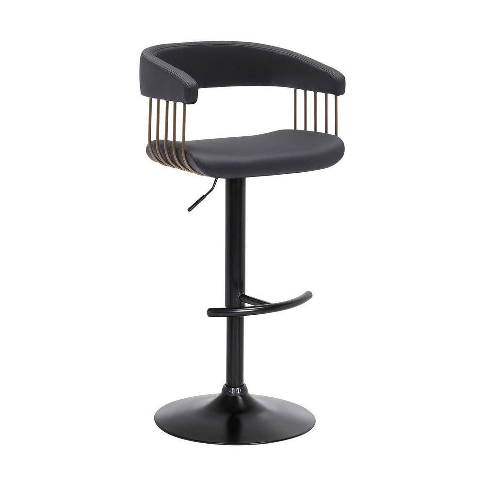 Arya Barstool Chair 24-33 Inch Adjustable Height Black Faux Leather By Casagear Home BM304953