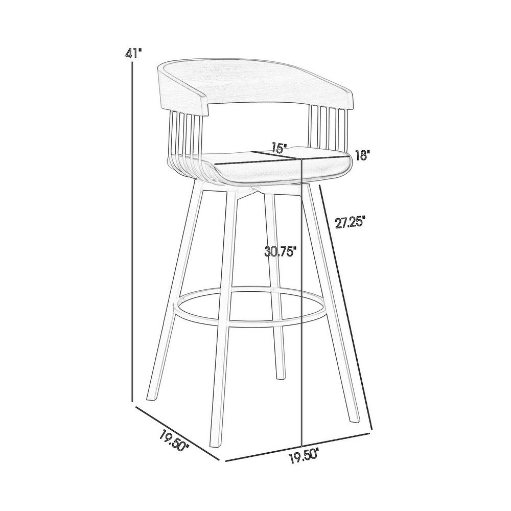 Vera 31 Inch Swivel Barstool Chair, Curved Open Back, Walnut Brown, Black By Casagear Home