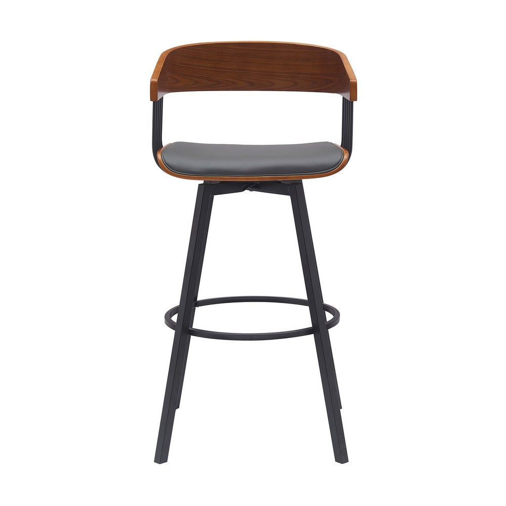 Vera 31 Inch Swivel Barstool Chair Curved Open Back Walnut Brown Gray By Casagear Home BM304956