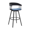 Vera 31 Inch Swivel Barstool Chair Curved Back Black Light Blue Fabric By Casagear Home BM304959