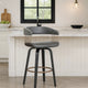 Maya 26 Inch Swivel Counter Chair, Gray Faux Leather, Bronze, Black Wood By Casagear Home