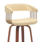 Maya 31 Inch Swivel Barstool Chair Cream Faux Leather Bronze Walnut Brown By Casagear Home BM304964