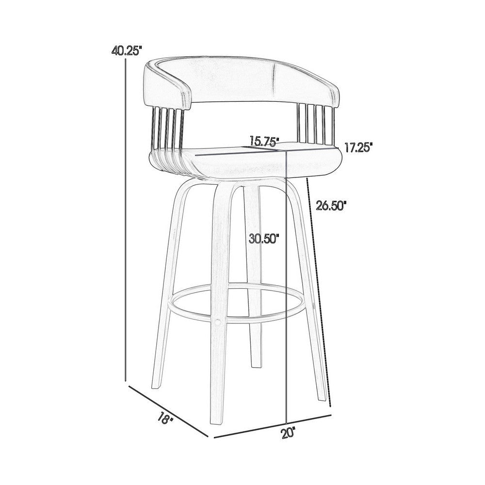 Maya 31 Inch Swivel Barstool Chair Cream Faux Leather Bronze Walnut Brown By Casagear Home BM304964