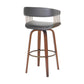 Maya 31 Inch Swivel Barstool Chair Gray Faux Leather Bronze Walnut Brown By Casagear Home BM304965