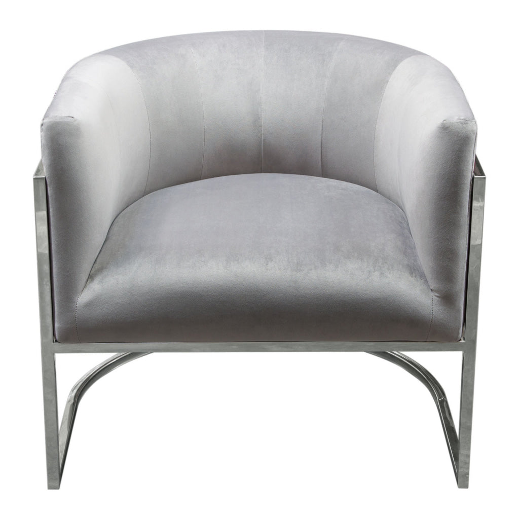 Kel 31 Inch Cantilever Accent Chair, Gray Velvet, Silver Stainless Steel By Casagear Home