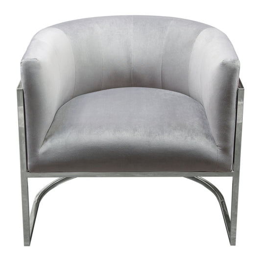 Kel 31 Inch Cantilever Accent Chair, Gray Velvet, Silver Stainless Steel By Casagear Home