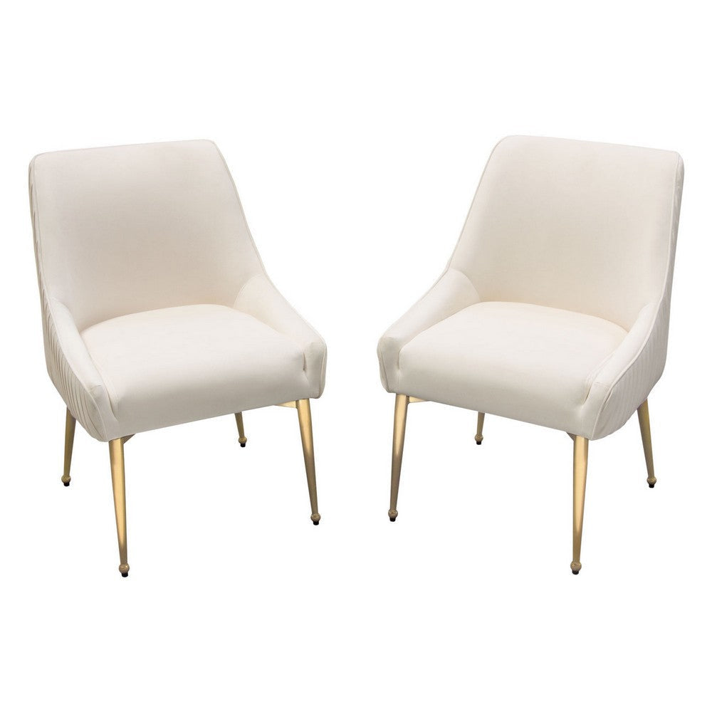 24 Inch Dining Chair Set of 2 Cushioned Seating Sloped Arms Off White By Casagear Home BM305036