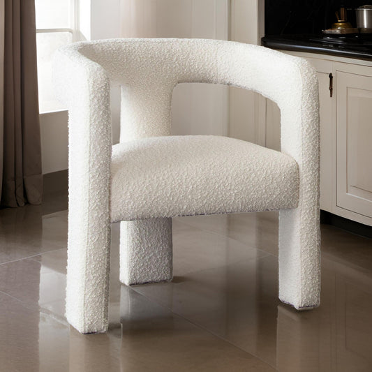 27 Inch Boucle Accent Chair, Curved Back, Cushioned Seating, Ivory Finish By Casagear Home