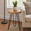 23 Inch Side End Table, Hairpin Legs, Natural Brown Acacia Wood, Black Base By Casagear Home