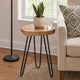 23 Inch Side End Table, Hairpin Legs, Natural Brown Acacia Wood, Black Base By Casagear Home